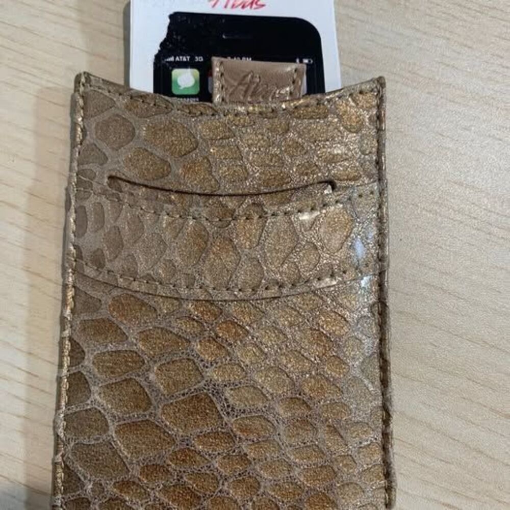 Abas Iridescent Gold Animal print Card/Phone Holder New 4.5" x 3" MSRP $52.00
